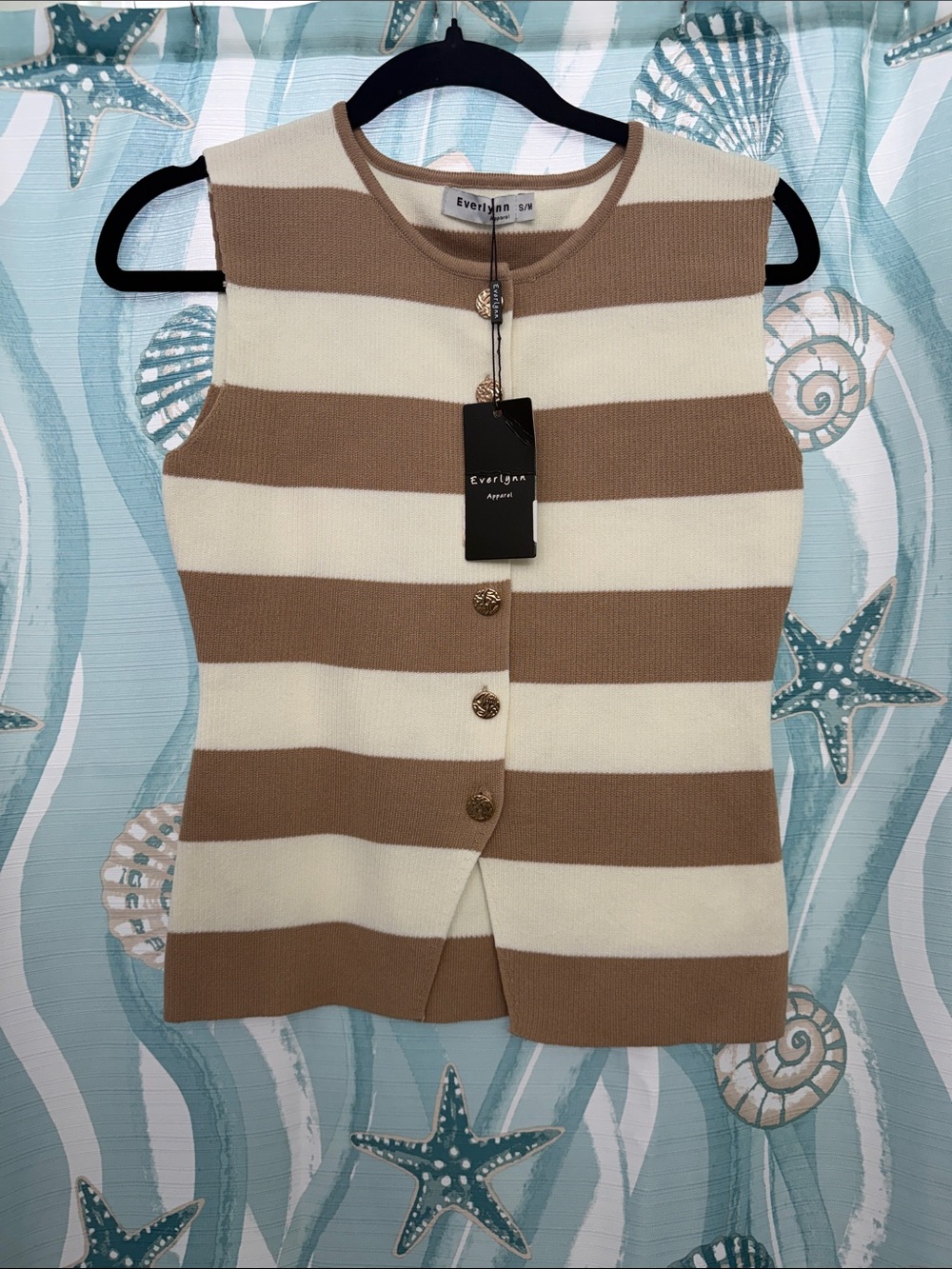 Striped Sleeveless Knit Tank in Cream and Tan